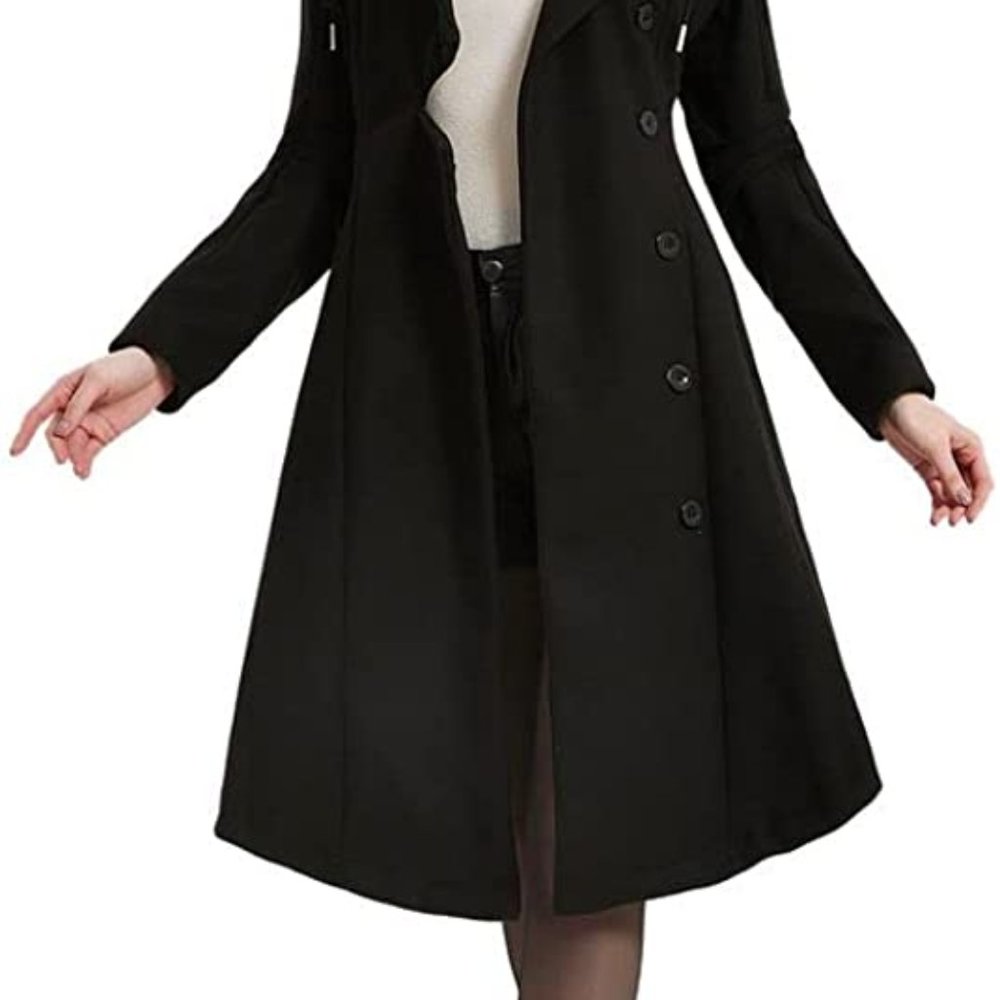 NEW WITH TAGS!! SIZE MEDIUM- QZUnique Women's Trench Coat Goth Wool Blend Pea Ja